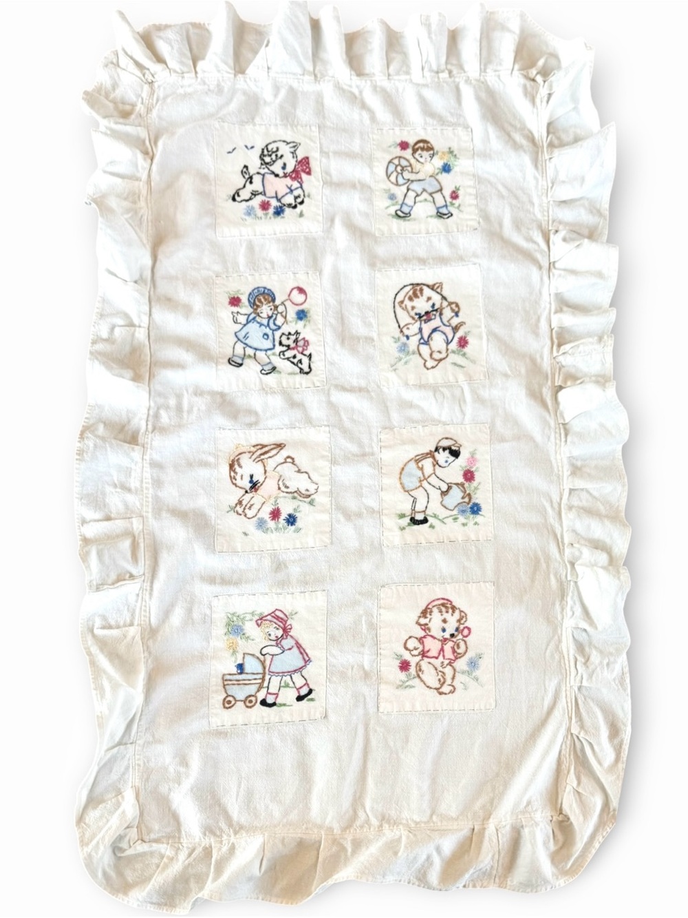 Vintage Handmade Embroidered Crib Blanket